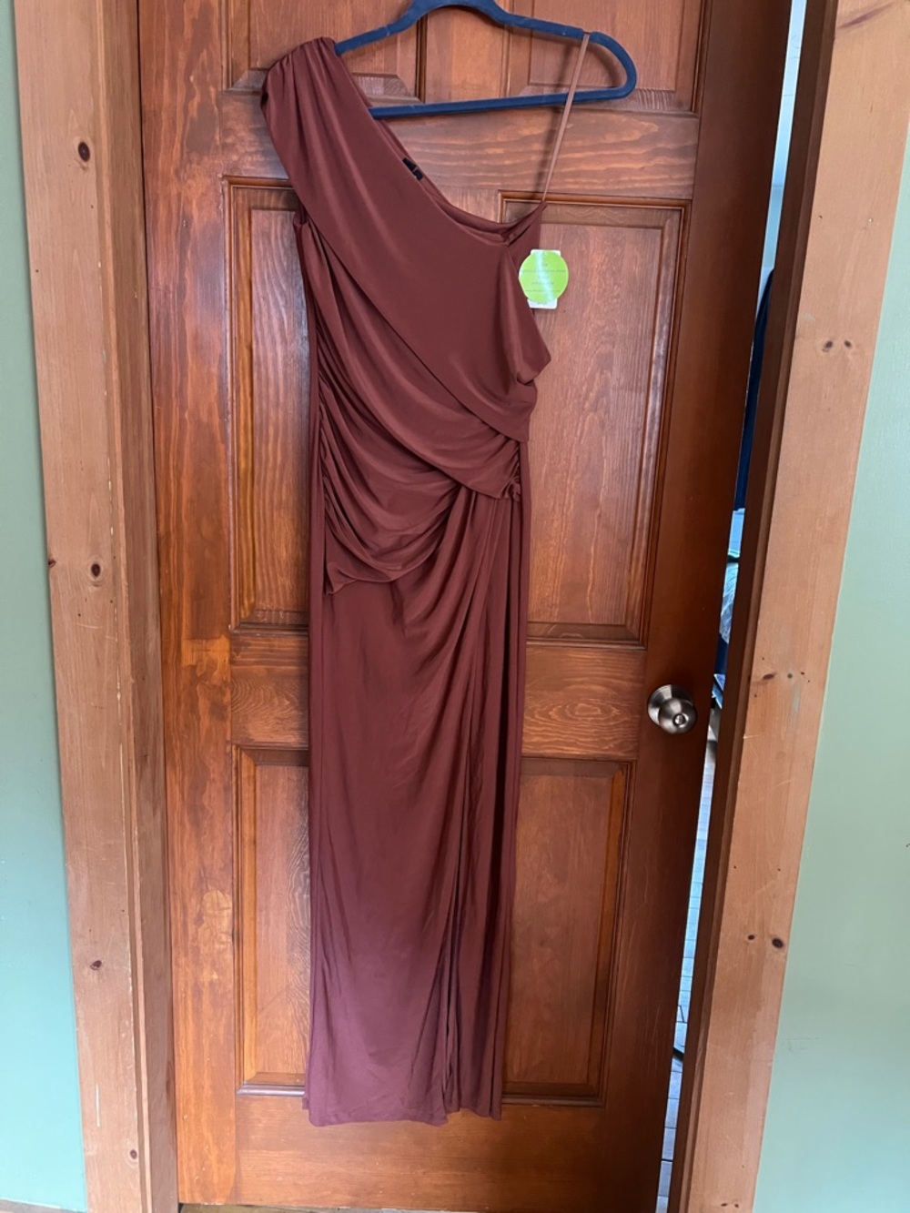 Windsor One-Shoulder Draped Maxi Dress in Brown